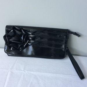 Black Pleather Clutch with flower